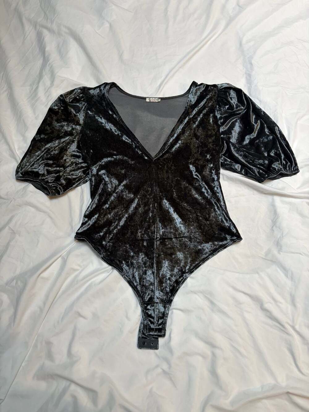 Intimately Free People Don't You Wish Velvet Puff Sleeve Bodysuit size S